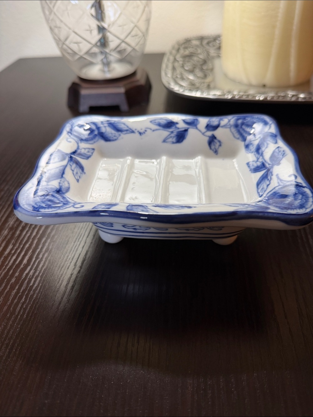 Bella Casa Ganz Blue and White Floral Soap Dish.